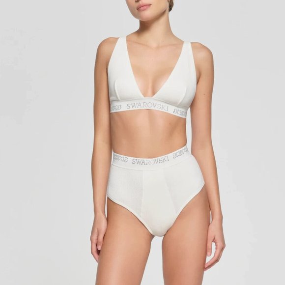 SKIMS x SWAROVSKI COTTON RIB PLUNGE BRALETTE AND BRIEF UNDERWEAR FULL SET! - Picture 2 of 4